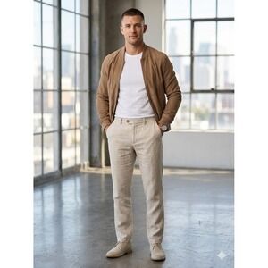 Mango MNG Men's 100% Linen Pants Slim Fit Pockets Off White Size 30